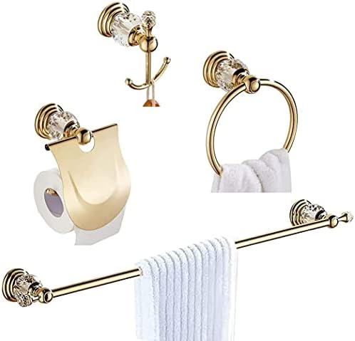 WOLIBEER זהב אביזרי אמבטיה, קריסטל מחזיק נייר טואלט 24 אינץ מגבת בר עגול מגבת הטבעת חלוק הוק 4 חלקים לשירותים חומרה