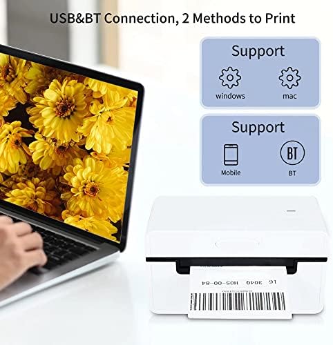 MKOJU שולחן העבודה תרמי תווית מדפסת 4x6 משלוח חבילה תוויות 180mm/s USB BT תרמית המדבקה מדפסת מקס.110mm נייר (צבע : USB)