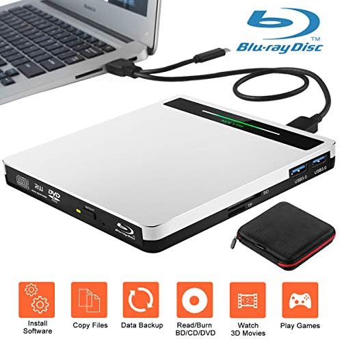 חיצוני Bluray כונן DVD, USB 3.0 סוג C-Blu-Ray צורב נגן נייד Blu Ray תקליטור ה-DVD עם SD/TF חריץ & 2 USB עבור MacBook