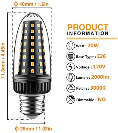 GEZEE 20W LED תירס אור הנורה,160 וואט שווה ערך, 3000K לבן חם, E26 מנורת LED 1500 לומנס, ללא Dimmable, עבור מאוורר תקרה,