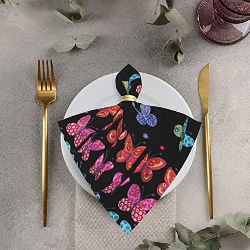 פרפרים צבעוניים שחור מפיות בד, מפיות ארוחת ערב עבור חתונות, מסיבות, חגים לשימוש יומיומי£19.6 X 19.6 אינץ