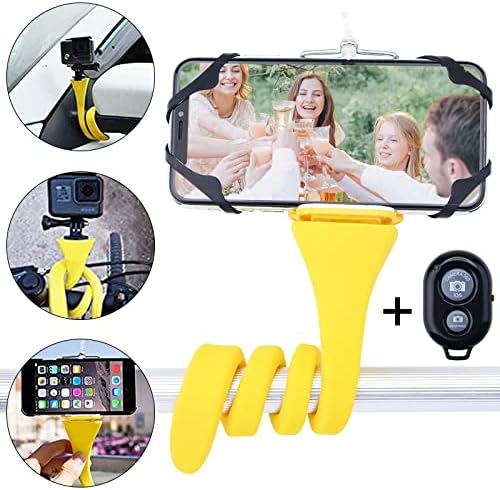 גמיש Selfie Stick, שלט אלחוטי, עמדת GoPros והתקנים ניידים (צהוב)