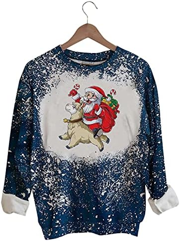 נשים חג שמח חולצות אופנה מודפסת עם שרוולים ארוך מזדמן חולצות גרפי Crewneck סוודר רופף לכל היותר