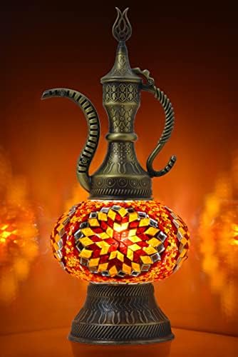 MOZAIST טורקית כד מנורה, פסיפס קומקום מנורת שולחן עתיקה בוהמי זכוכית דקורטיבי מרוקאי משובח אהיל המנורה, השולחן ליד המיטה