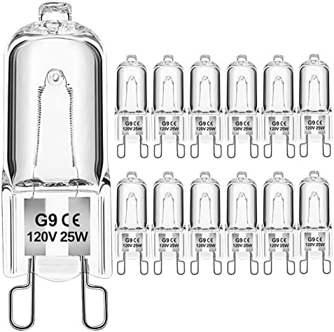 Jaenmsa G9 נורות הלוגן, 12 Pack 25 וואט 120V G9 הנורה 2 Pin בסיס JCD סוג, ניתן לעמעום T4 דו-Pin קסנון קטן הנורה לטווח