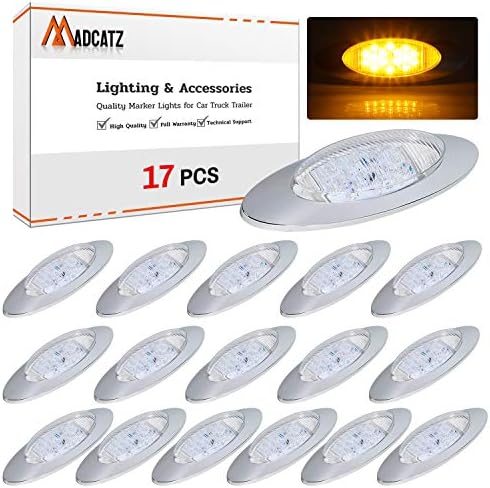 (חבילה של 17) MADCATZ 6.5 אינץ אליפסה לנקות את העדשה אמבר LED סופר מבריק F2 סמן צד, אור עם כרום לוח עבור Heavy Duty