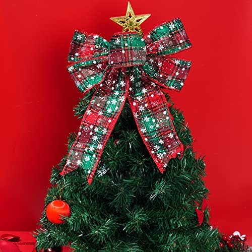 6 חתיכות באפלו משובץ חג המולד קשתות גדולות זר קשת פתית שלג דפוס החג דקורטיביים קשתות קישוטים לעץ חג המולד עבור מסיבת