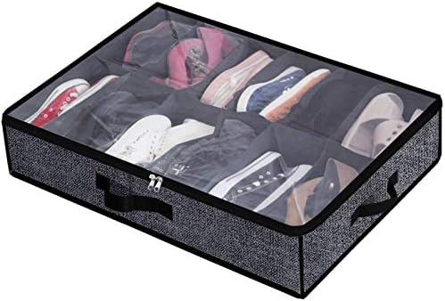 מתחת למיטה הנעל אחסון ארגונית מתאימה 12 זוגות - Underbed הנעל מיכל הפתרון נעליים תיבת פחים עם ברור על נעלי ספורט,נעלי