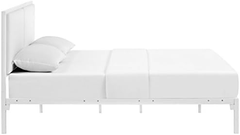עכשווי מודרני, אורבני, עיצוב חדר שינה קינג סייז פלטפורמה מסגרת המיטה, לבן, דמוי עור מתכת