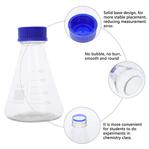 Baluue 2 יח ' Erlenmeyer Flask זכוכית בורוסיליקט בקבוק חרוטי הבקבוקון עם PTFE כובע בורג מעבדה כלי 500ml