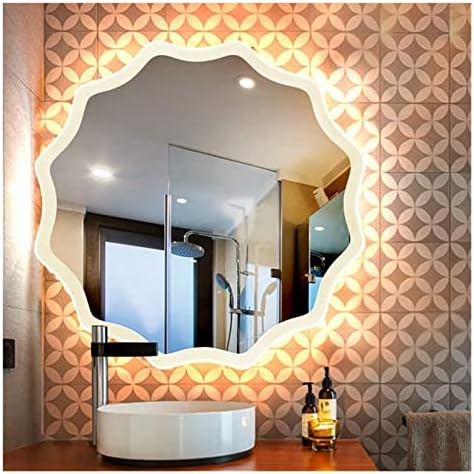 LED המראה בחדר האמבטיה קיר רכוב עגול תחרה קצה התזת עיצוב איפור מראת איפור HD עכשווי פשוט דקורטיביים (צבע : שלושה צבעים,