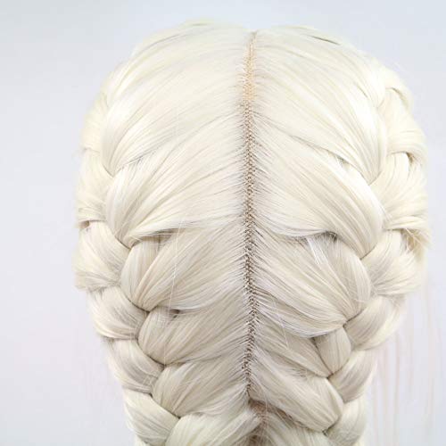 כל החלק האמצעי הפאה כפול צמות לבן בלונדיני צבע סינטטי הקדמי של תחרה פאות עבור נשים טבעי השיער פאה קלועה בעבודת יד עם