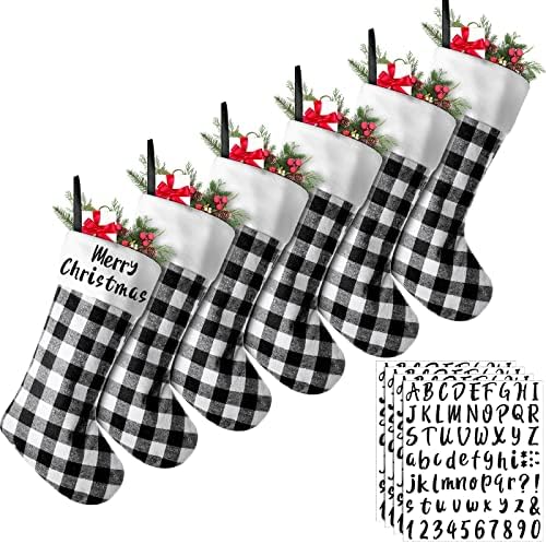 6 זוגות באפלו משובץ גרבי חג המולד ו-4 דפים מספר של תיבת הדואר מדבקות תלוי משובץ גרביים באפלו לבדוק גרביים דבק עצמי מים