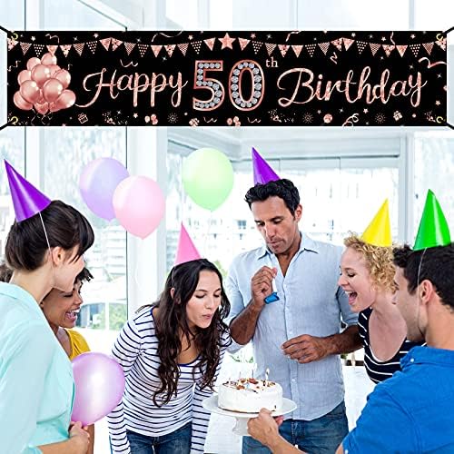 שמח יום הולדת 50 באנר קישוטים לנשים, רוז זהב 50 יום הולדת סימן ציוד למסיבות, נצנצים חמישים יום הולדת רקע עיצוב חיצוני