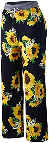 מכנסיים לנשים הקיץ מזדמנים בתוספת גודל בציר חמניות פרפר להדפיס את שרוך המכנסיים רחב הרגל טריינינג