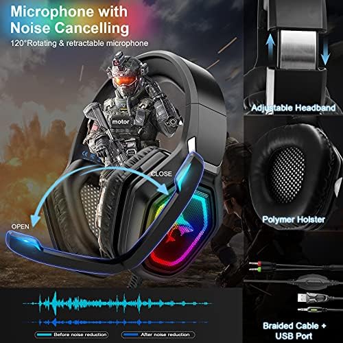 המשחקים אוזניות עם מיקרופון & אור LED לביטול רעש על אוזן אוזניות עבור נינטנדו מתג PS4 PS5 מחשב Xbox אחד, מחשב נייד,טלפונים,