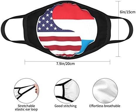 לשימוש חוזר של יין ויאנג דגל בשילוב של אמריקה, לוקסמבורג מסכת פנים למבוגרים יוניסקס רחיץ לנשימה הפנים כיסוי שחור