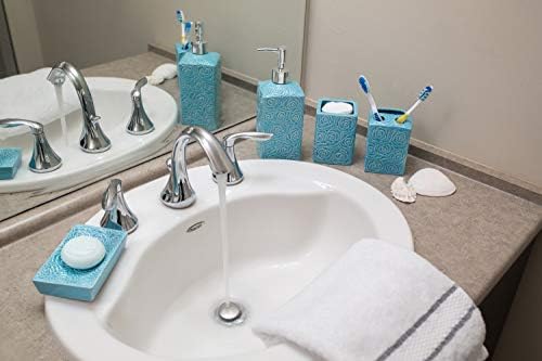 מעצב 4 חלקים לשירותים אביזר סט – קרמיקה לאמבטיה Set w/ סבון נוזלי או קרם מתקן, מחזיק מברשת שיניים, כוס סבון כלים. דקורטיביים