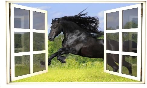 24 חלון Scape תצוגה מיידית סוס שחור סוס שחור 1 קיר מדבקות גרפי מדבקת קיר בבית הילדים את המשחק חדר במשרד עיצוב אמנות