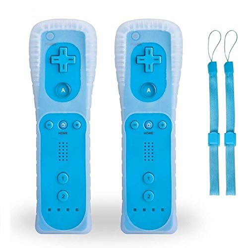 2 יח ' שלט Wii בקר, SUIPART מרחוק, בקרי משחק תואם עם שלט Wii החלפה עם סיליקון רצועת יד (כחול)
