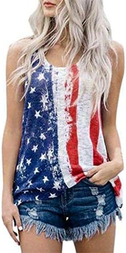 SRYSHKR נשים אפוד ללא שרוולים פטריוטי פסים כוכב הדגל האמריקאי הדפסה גופיה
