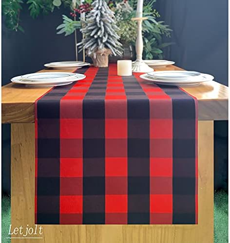 שולחן חג המולד ראנר אדום באפלו פוליאסטר לבדוק הרץ שחור הצבע האדום שחמט לחג ההודיה החורף ערב קישוט השנה אספקה מסיבת יום